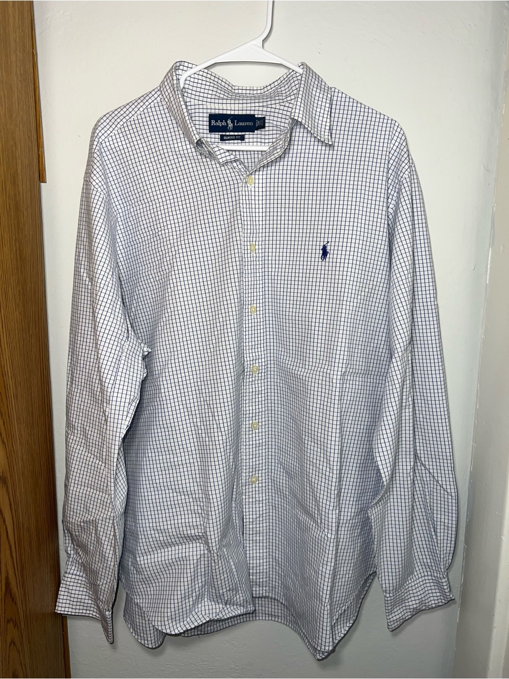 Polo by Ralph Lauren White Shirt with Blue Windowpane Check - Classic Fit